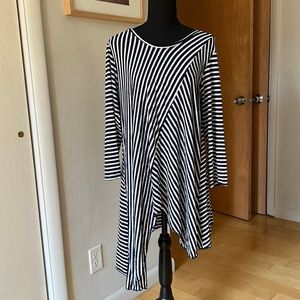 Comfy USA Navy white striped ¾ sleeve A line scoop neck lagenlook jersey knit